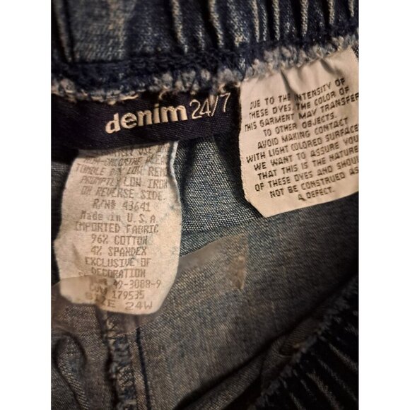 Denim 24/7 Jeans Womens Navy Blue 24W Pull On Floral Stretch Waist Dark Wash - Picture 3 of 4